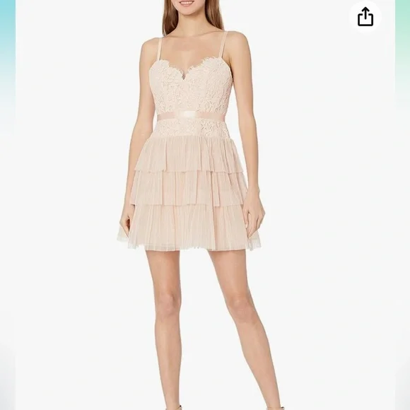 BCBG Champagne Pink Lace Tulle Cocktail Dress Sz 4 - Picture 1 of 7